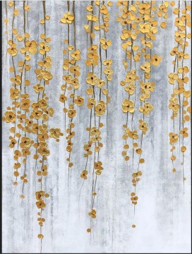 Fleurs dorées naturellement tombantes par texture de minimalisme d’art de mur de couteau à palette Peinture à l'huile